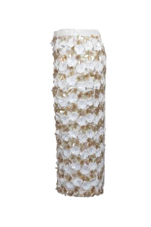 Gonna lunga in maxi paillettes a fiori bianca e marrone P.A.R.O.S.H. | D621663GYM802