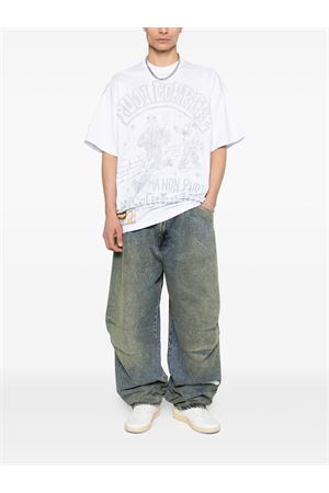 T-shirt in cotone bianco e grigio PDF | DFM54029TF112WHITE