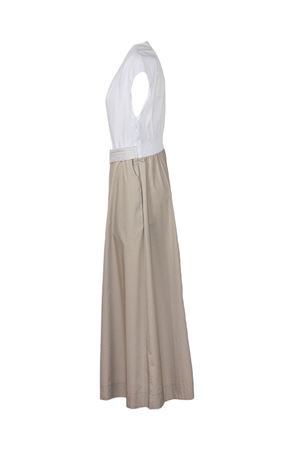 Abito lungo in cotone bianco e beige PUROTATTO | SS260294022860