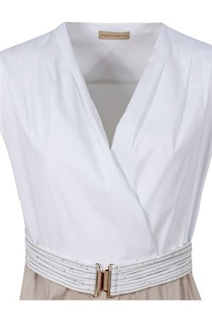 Abito lungo in cotone bianco e beige PUROTATTO | SS260294022860