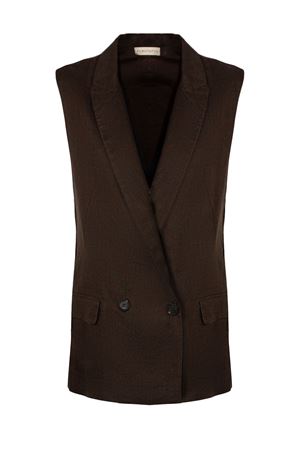 Dark brown linen-blend vest PUROTATTO | SS260408105507