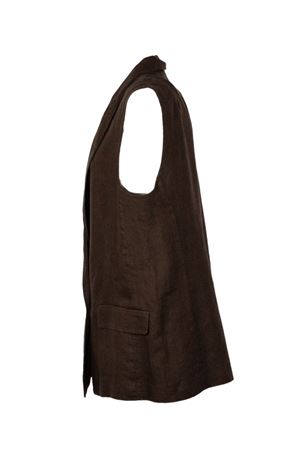 Dark brown linen-blend vest PUROTATTO | SS260408105507