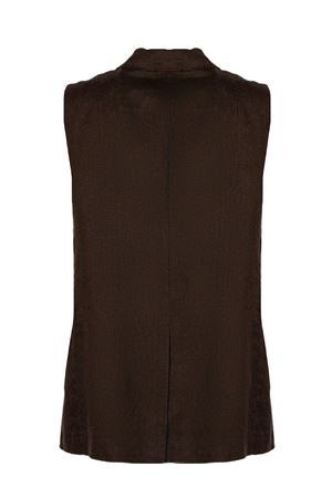 Dark brown linen-blend vest PUROTATTO | SS260408105507