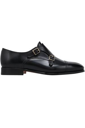 Black leather monk loafer SANTONI | MCAD19027JJ6BNTGN01.