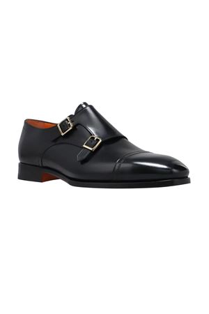 Black leather monk loafer SANTONI | MCAD19027JJ6BNTGN01.