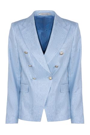 Double-breasted blazer in light blue linen TAGLIATORE | JALICYA10B340297EI819