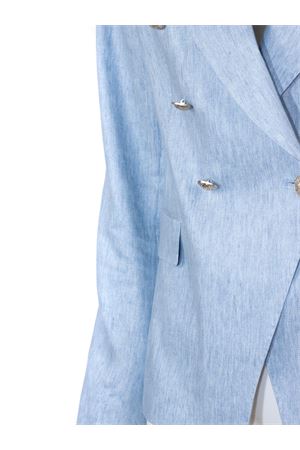 Double-breasted blazer in light blue linen TAGLIATORE | JALICYA10B340297EI819