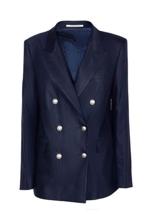 Double-breasted blazer in blue linen and viscose TAGLIATORE | JPARIGI10B340351EB992