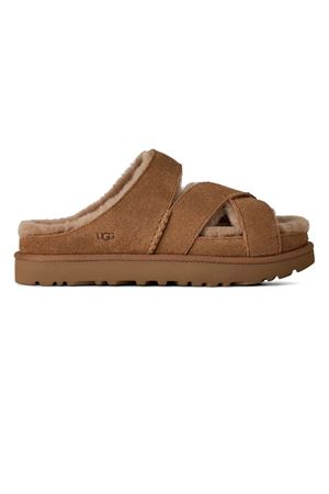 Chestnut Greenport Cross Strap Slide UGG | 1178470CHE