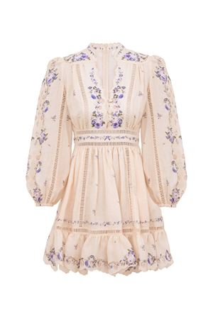 Abito corto Patience Plunge crema e rosa violaceo ZIMMERMANN | 5376DRS264CPPR