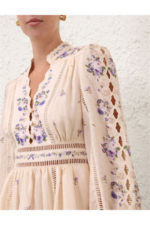Abito corto Patience Plunge crema e rosa violaceo ZIMMERMANN | 5376DRS264CPPR