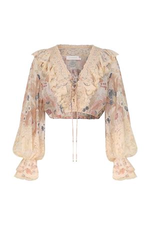 Rebellion Lace-Up Blouse in Cream Floral ZIMMERMANN | 7117TC261CRF