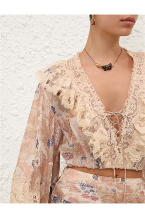 Rebellion Lace-Up Blouse in Cream Floral ZIMMERMANN | 7117TC261CRF