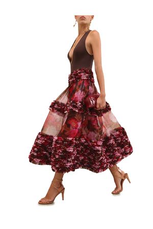 Luna Ruffle Midi Skirt in Chocolate Rose ZIMMERMANN | 7406SS261CHRO