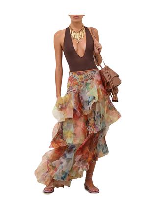 Luna Fanned Maxi Skirt in Spliced Floral ZIMMERMANN | 8167SS261SPLIFLO